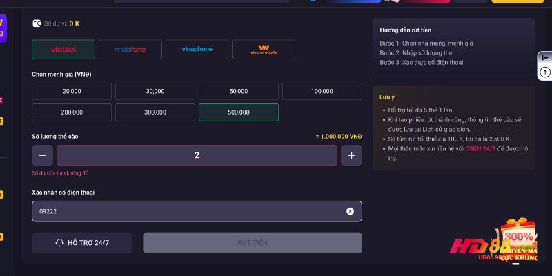  rút tiền HD88